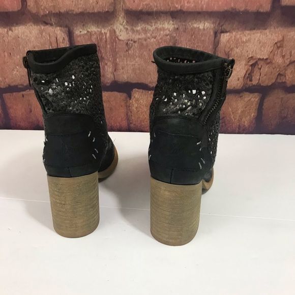 COOLWAY AINHOA BLACK LEATHER CROCHET Ankle Boots - Picture 3 of 8